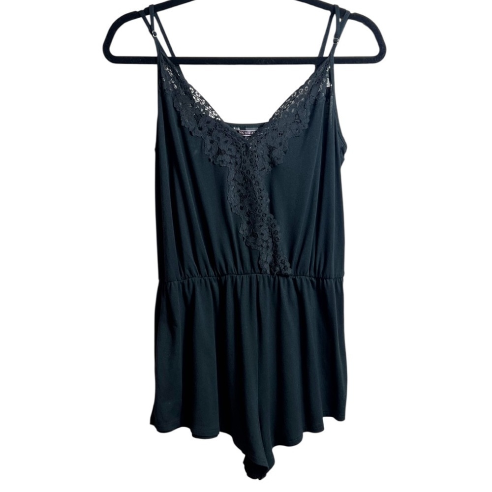 Victoria's Secret Romper Lace Trim Sleep Elasticized Waist Black Loungewear